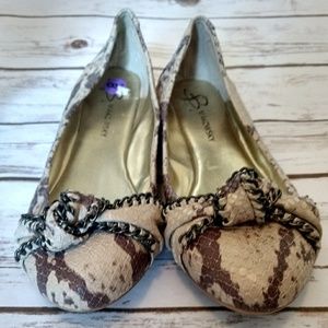 B Makawsky snake print flats